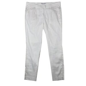 FABIANA FILIPPI White Linen Blend Gold Accents Skinny Flat Front Pant Size 44/M